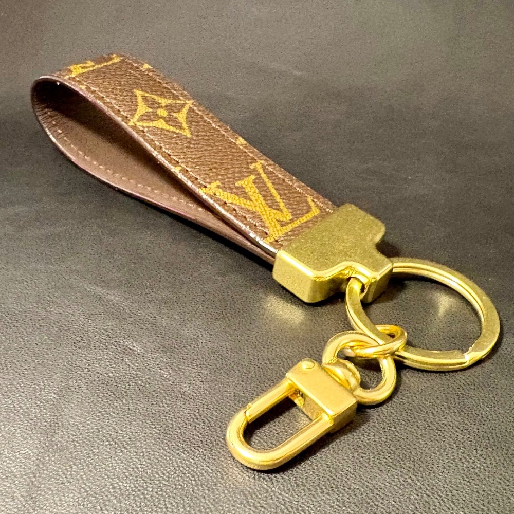 Upcycled LV Brown Monogram Canvas/Leather Key Fob/Key Holder - Picture 5 of 5